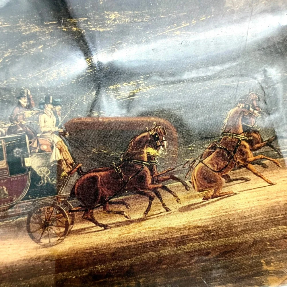 Vintage Pair Octagonal Wooden Wall Plaques‎ Decoupage Stagecoach Decor